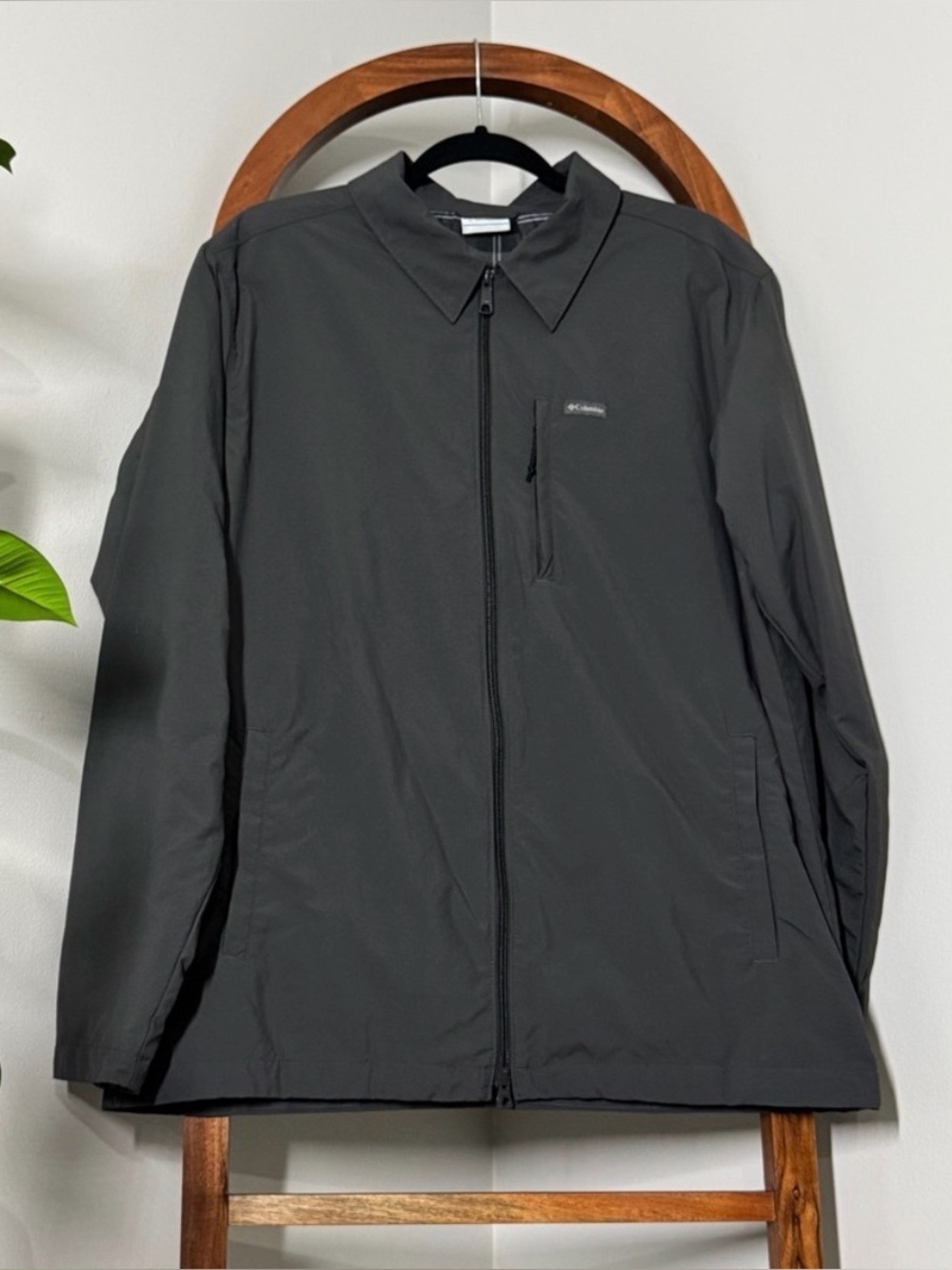 Columbia MEDIUM Gray Outdoor Elements Full Zip Shirt Jacket Plaid Lined